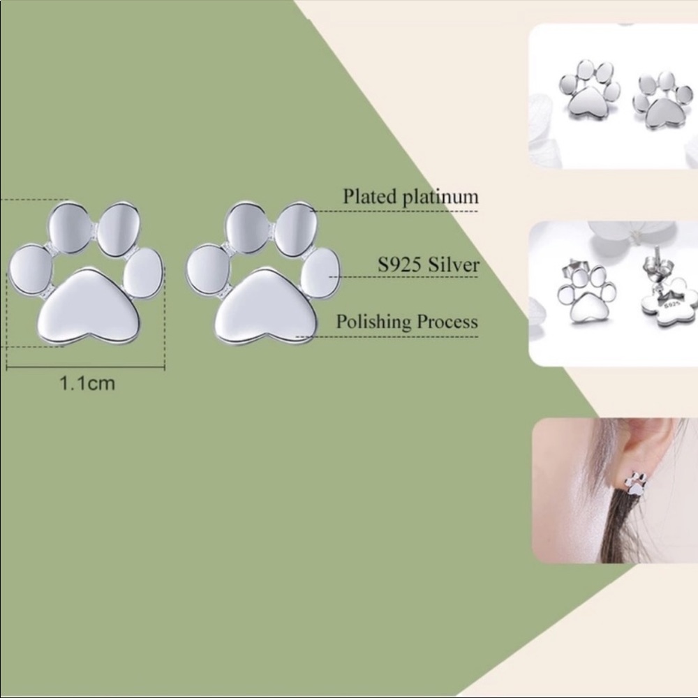 S925 Dog Cat Footprint Earrings - Picture 5 of 5
